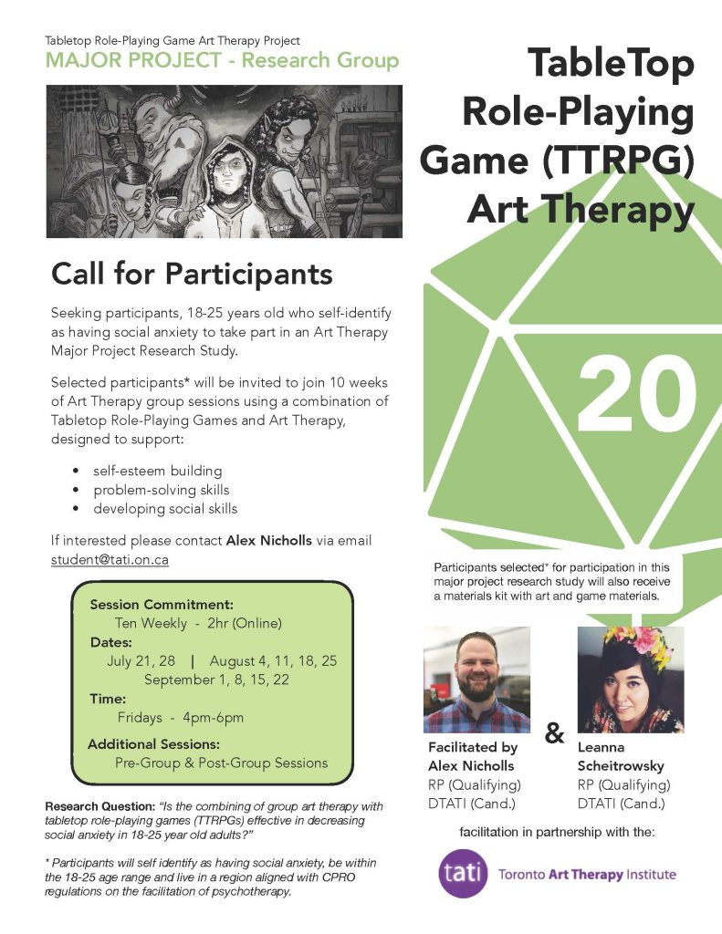 Poster for Table Top Role Playing Game Art Therapy Group