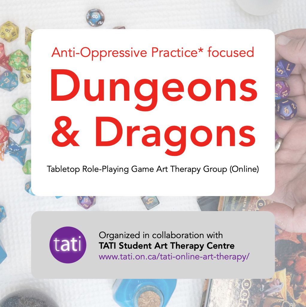 poster image for anti-oppressive practice focused dungeons and dragons art therapy group